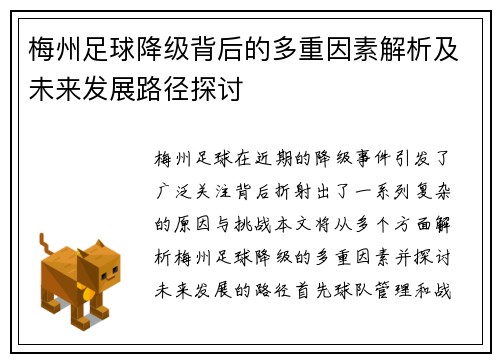 梅州足球降级背后的多重因素解析及未来发展路径探讨 梅州足球降级背后的多重因素解析及未来发展路径探讨